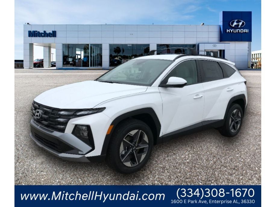 2026 Hyundai Tucson SEL in Serenity White Pearl — front three-quarter view