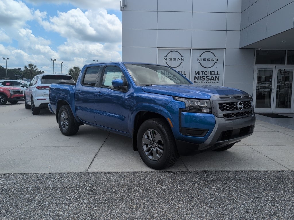 2026 Nissan Frontier Crew Cab SV in Bluestone Pearl — front three-quarter view