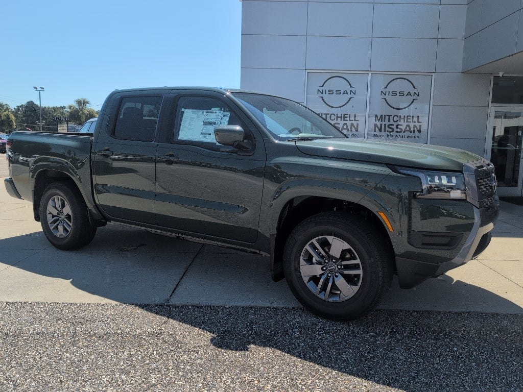 2026 Nissan Frontier Crew Cab SV in Tactical Green Metallic — front three-quarter view