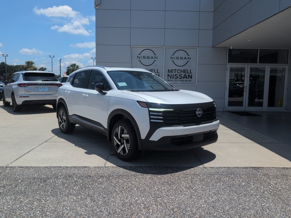 2026 Nissan Kicks SV in Aspen White Tricoat — front three-quarter view