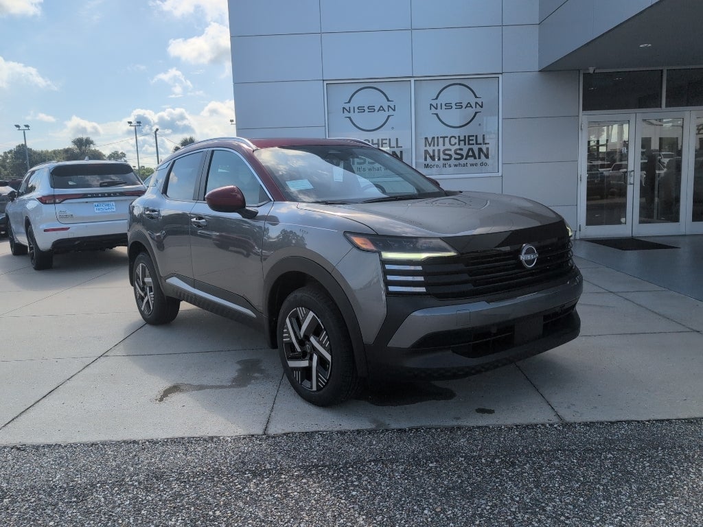 2026 Nissan Kicks SV in Gun Metallic/Scarlet Ember Tintcoat — front three-quarter view