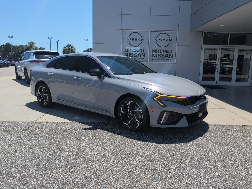 2025 Kia K5 GT-Line in Wolf Gray — front three-quarter view